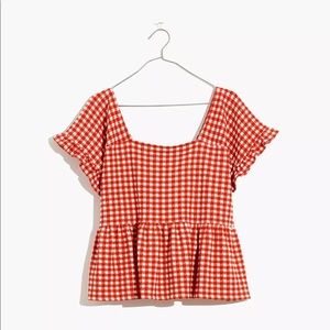 Madewell Gingham Knit Ruffle-Hem Top